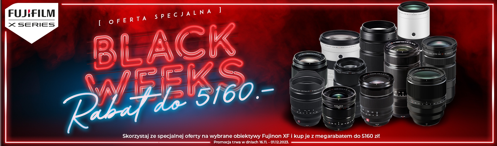 Black Weeks z FujiFilm! Teraz wybrane obiektywy Fujinon XF możesz kupic z rabatem aż to 5160 zł!