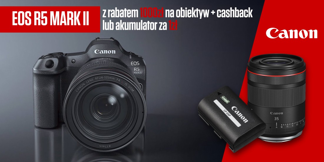 Canon EOS R5 Mark II z rabatem 1000zł na obiektyw (+Cashback) lub akumulator za 1zł