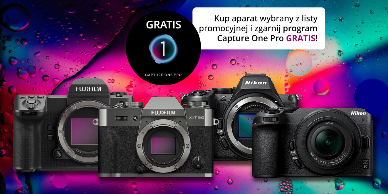 Kup aparat wybrany z listy promocyjnej i zgarnij oprogramowanie CAPTURE ONE PRO gratis!
