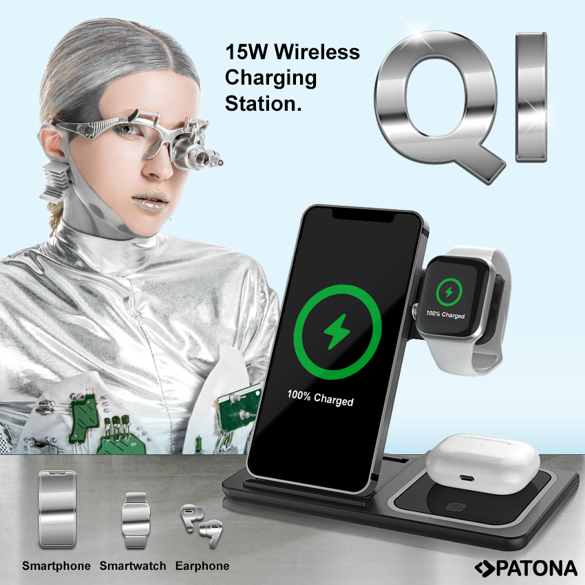 Ładowarka Patona bezprzewodowa QI  3w1 do smartfona, zegarka, słuchawek
