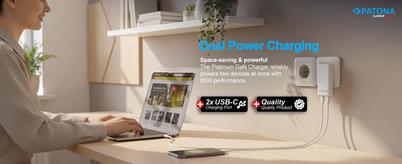 Ładowarka Patona GaN PD65W Platinum płaska 2x USB-C PD3.0 QC3.0