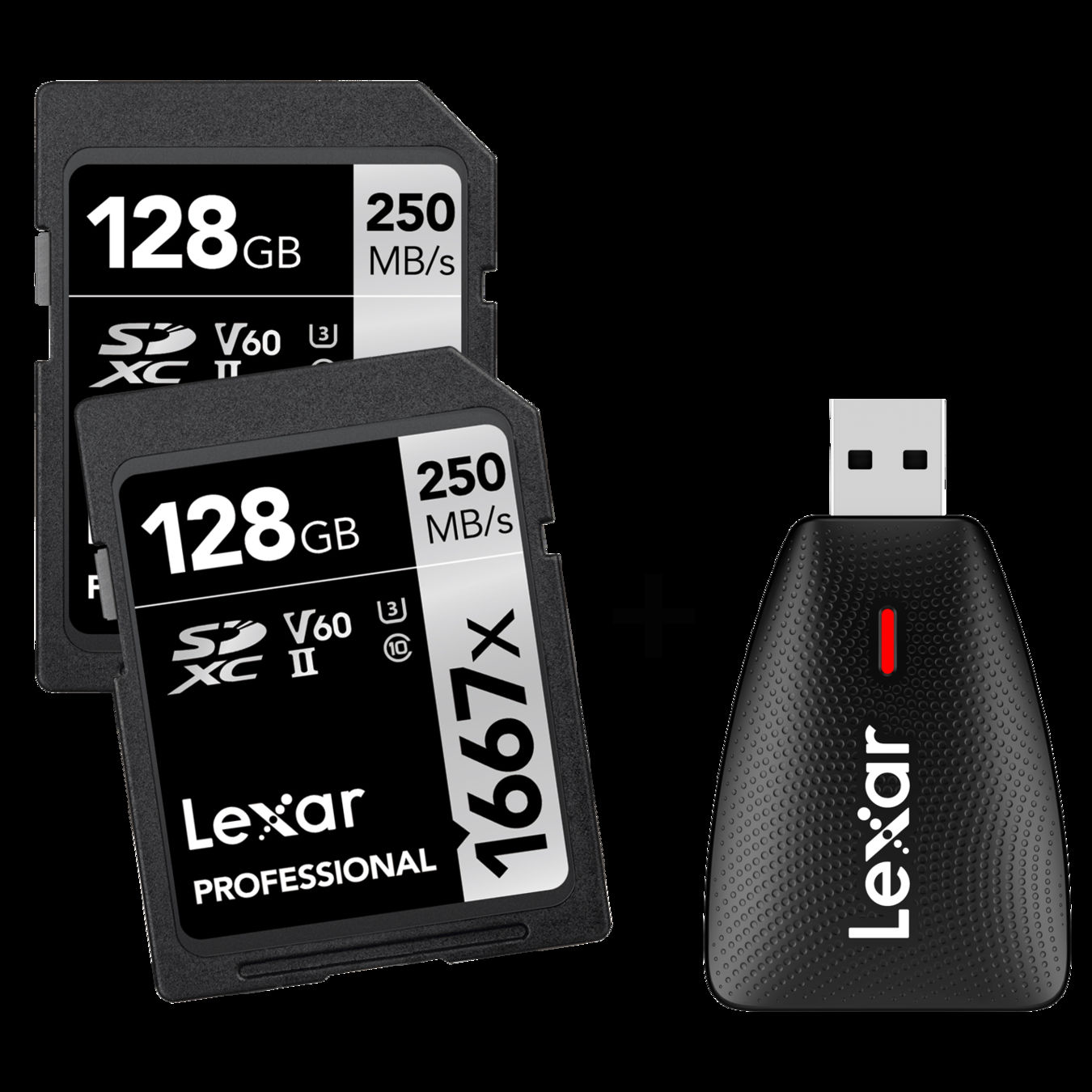Karta pamięci 2x Lexar SDXC 128GB 1667x (250MB/s) Professional + Czytnik kart Lexar Multi 2in1 sd/micro usb 3.1 gratis | promocja Black Friday!