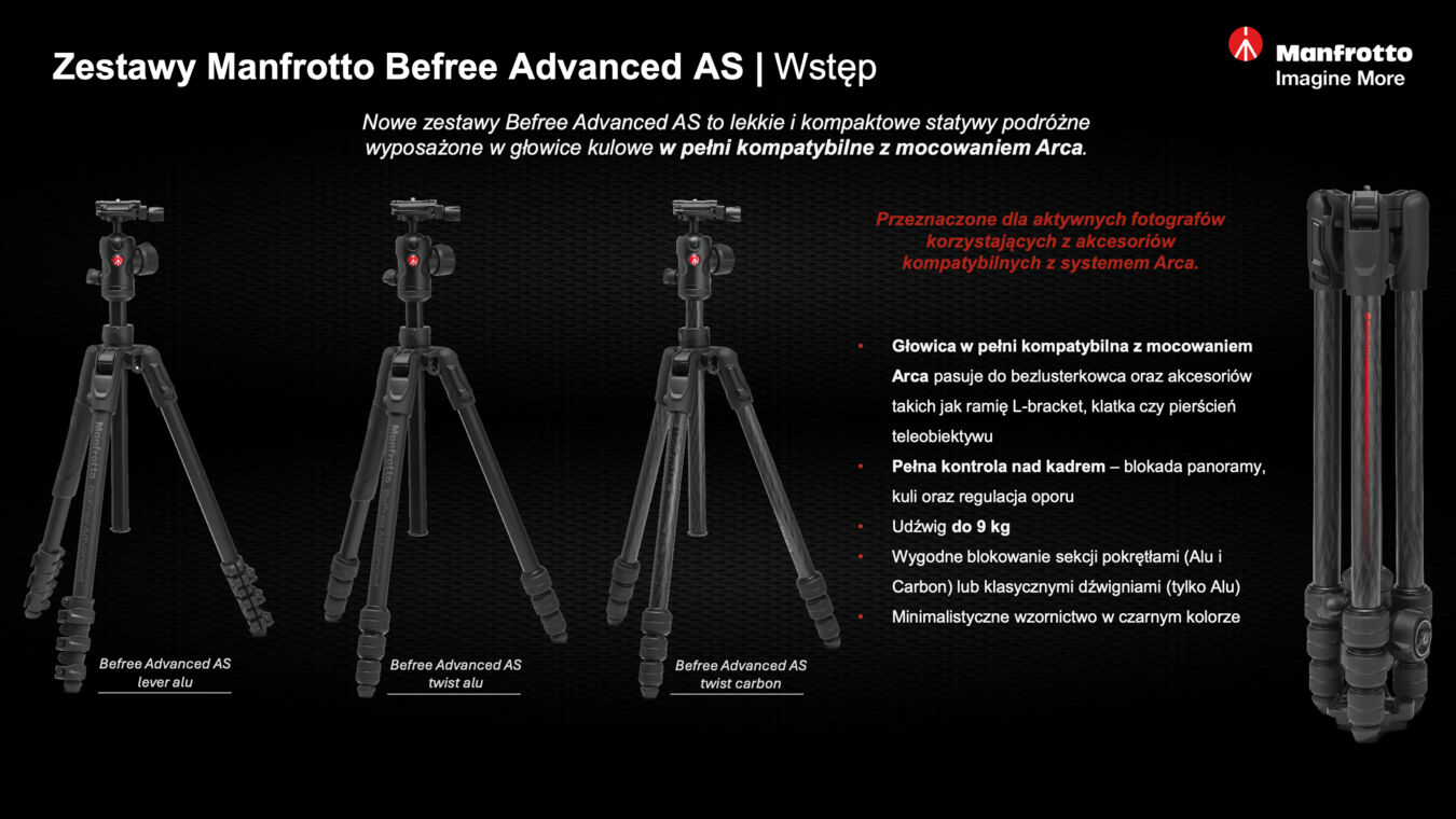 Statyw Manfrotto Befree Advanced Lever AS  z głowicą kulową 494/MKBFRLA4FB-BH