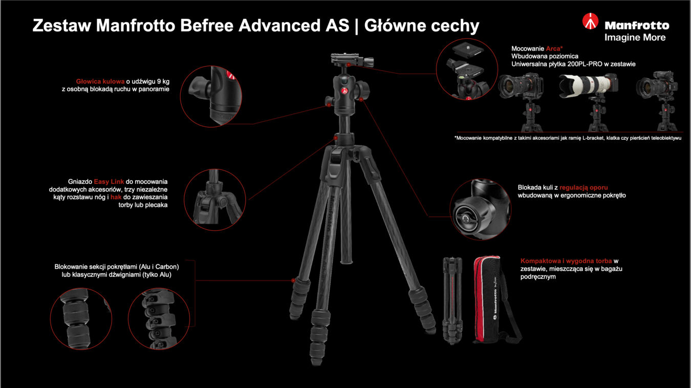 Statyw Manfrotto Befree Advanced Lever AS  z głowicą kulową 494/MKBFRLA4FB-BH