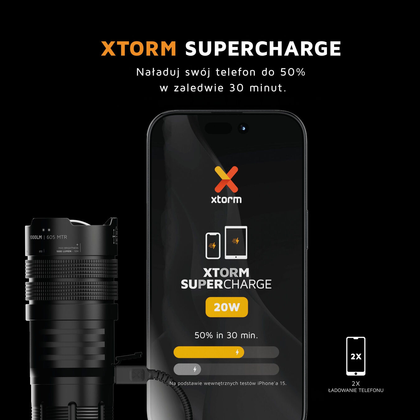 Powerbank XTORM Flashlight 10.500 mAh 20W czarny/XRF101