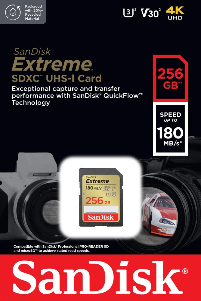 Karta pamięci SanDisk SDXC Extreme 256GB (180MB/s) V30 UHS-I U3/SDSDXVV-256G-GNCIN