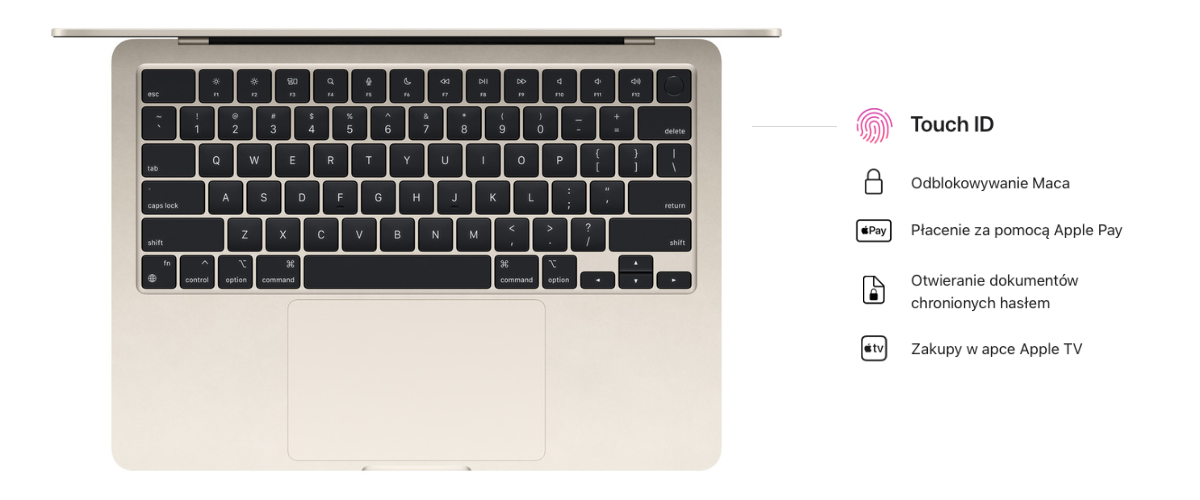 Macbook Air M2 z funkcją touch id i apple pay