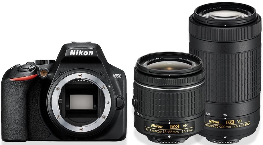 Lustrzanka Nikon D3500 + Nikkor AF-P DX 18-55mm f/3,5-5,6G VR + Nikkor AF-P 70-300mm f/4,5-5,6 ED VR
