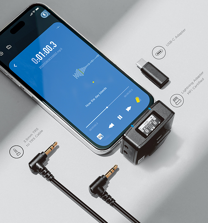 Zestaw mikroportów BoyaMic 2+1 z wbudowaną pamięcią - Lightning, Usb-C, jack 3,5mm