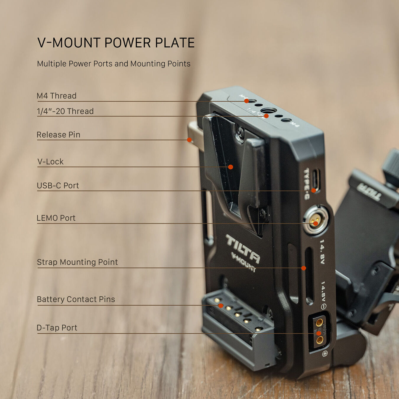 Tilta TA-BTP4K-V-B Mini PD V Mount Battery Plate with Adjustable ARCA Receiver Kit – Black