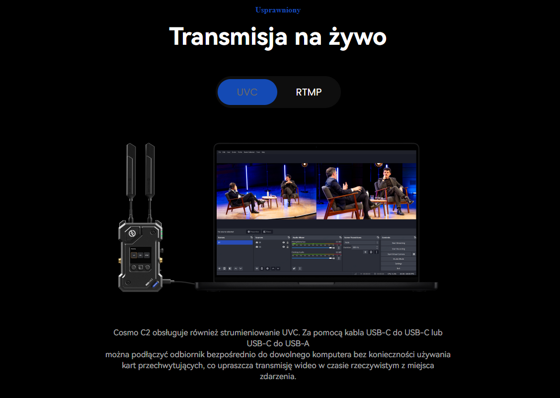 Hollyland COSMO C2 2 Transmitters/1 Receiver Kit - transmisja bezprzewodowa 1000m
