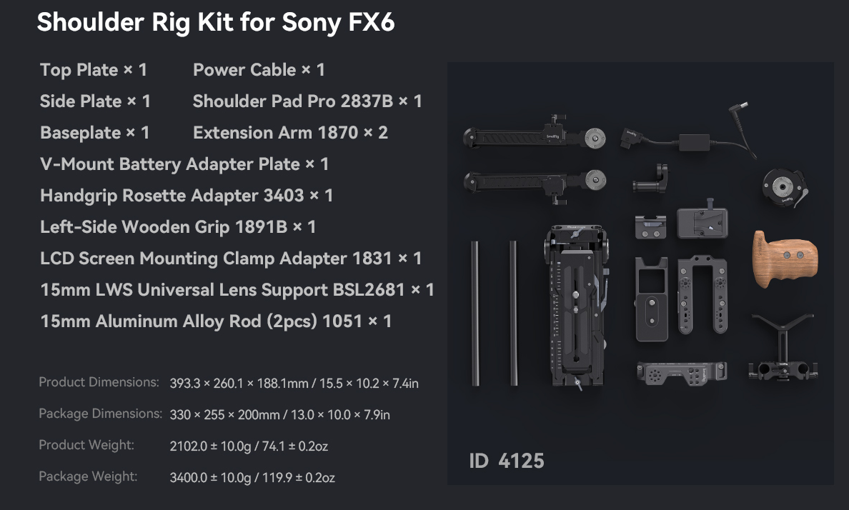 SmallRig 4125 Shoulder Rig Kit do Sony FX6