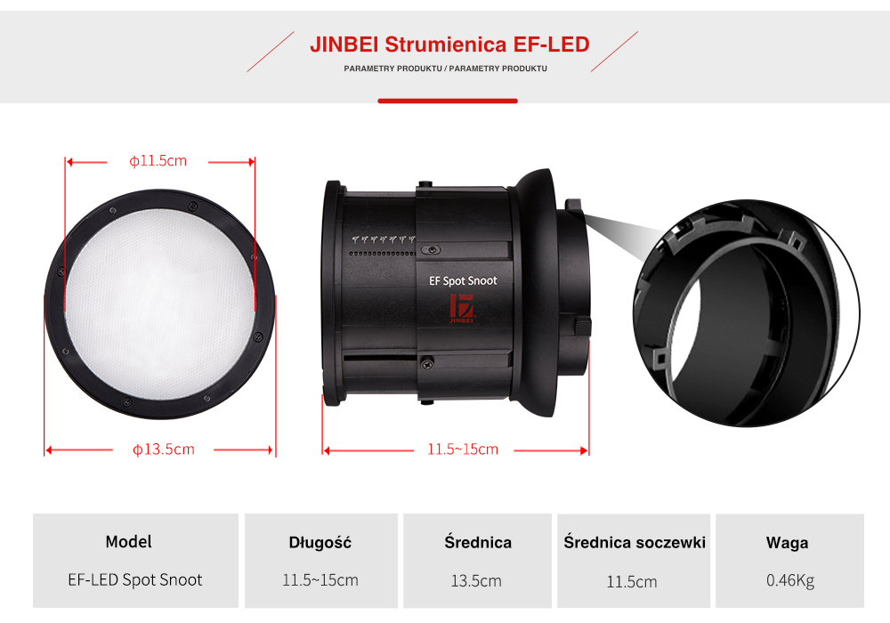 Jinbei strumienica EF-LED Spot Snoot z zestawem filtrów