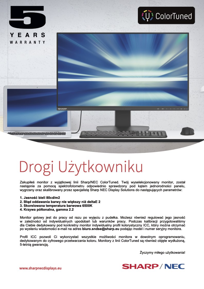 Monitor SHARP MultiSync EA272QW (biały) ColorTuned (KALIBRACJA+5 LAT GWARANCJI) [Autoryzowany Sprzedawca]