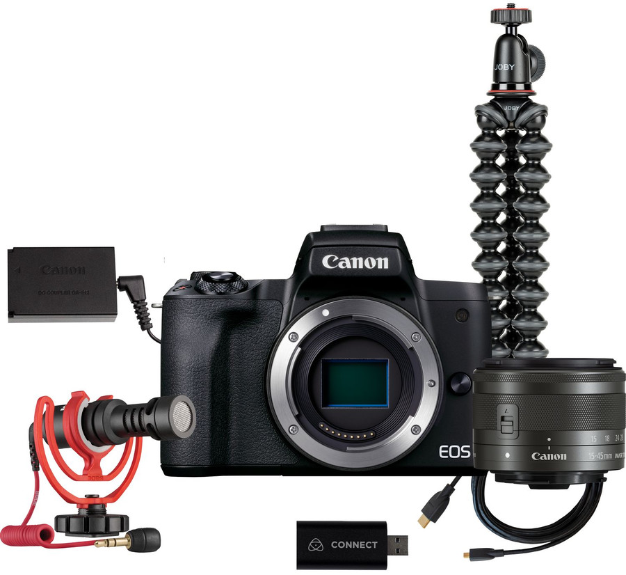 Bezlusterkowiec Canon EOS M50 Mark II + 15-45mm f/3.5-6.3 IS STM Premium Live Stream Kit (czarny)