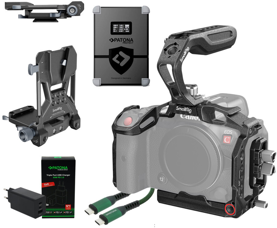 POWERSET do kamery Canon EOS R5C (Klatka + Mocowanie baterii + Bateria V-mount + Bateria V-mount + Kabel PD + Ładowarka)