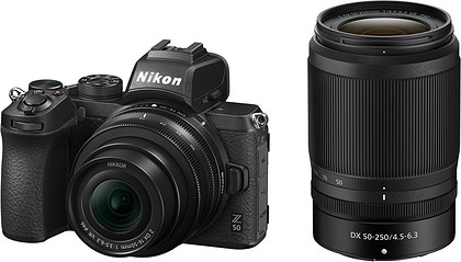 Bezlusterkowiec Nikon Z50 + Nikkor Z 16-50mm f/3.5-6.3 VR DX + Nikkor Z 50-250mm f/4.5-6.3 VR DX - cena zawiera Natychmiastowy Rabat 470 zł |W zestawie taniej kup Capture ONE 23 PRO za 399 zł