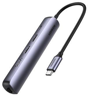 Adapter 5w1 UGREEN CM418 Hub USB-C do 2x USB 3.0, HDMI, RJ45, USB-C (szary)