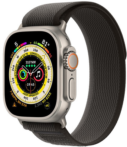 Apple Watch Ultra GPS + Cellular 49mm koperta tytanowa z opaską Trail w kolorze czarnym/szarym - S/M (MQFW3WB/A)