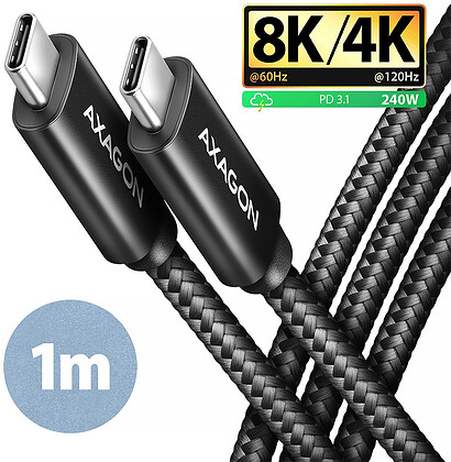 Axagon BUCM4X-CM10AB kabel USB-C > USB-C, PD240W, 8K/HDR (1m)