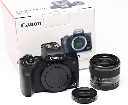 Bezlusterkowiec Canon EOS M50 Mark II + 15-45mm f/3.5-6.3 IS STM Live Stream Kit (czarny) sn:3052008109 - Używany