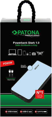 Powerbank Patona Stark 1.0 z 2 zintegrowanymi kablami ładującymi USB-C, Lightning/9991 | Promocja Black Friday!