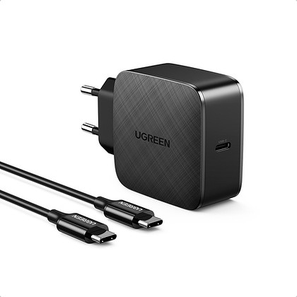 Ładowarka sieciowa UGREEN CD217 65W USB-C (czarna) + kabel USB-C do USB-C, 2m (czarny)