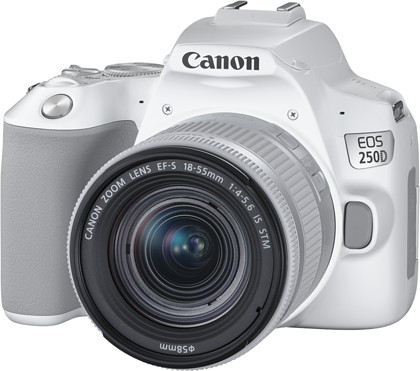 Lustrzanka Canon EOS 250D + EF-S 18-55mm f/4-5.6 IS STM (biały) + Gratis Karta SanDisk SDXC Extreme PRO 64GB (200MB/s)