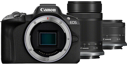 Bezlusterkowiec Canon EOS R50 + RF-S 18-45mm f/4.5-6.3 IS STM + RF-S 55-210mm f/5-7.1 IS STM (czarny) - RABAT 200zł Z KODEM CANON200 + Gratis Karta SDXC 128GB Extreme Pro - RATY 0%