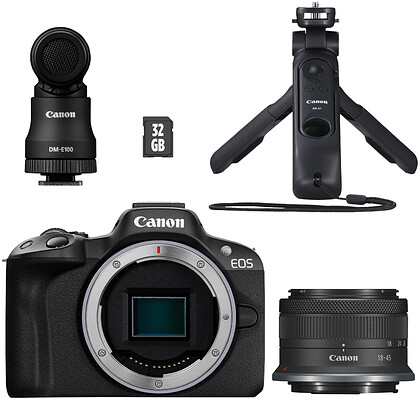 Bezlusterkowiec Canon EOS R50 + RF-S 18-45mm f/4.5-6.3 IS STM Creator Kit (zestaw dla vloggera)