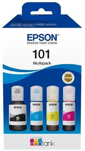 Tusz Epson Eco Tank 101 zestaw CMYK Multipack C13T03V64A (1x127 ml + 3x70 ml) do L4xx/L6xx/L14xx