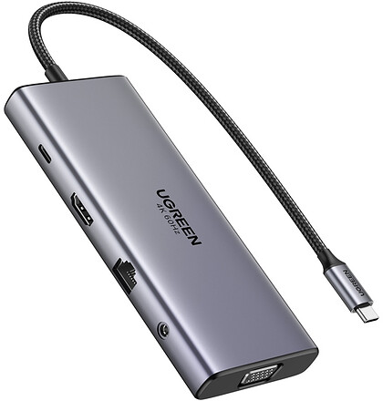 Ugreen Hub USB-C CM639, HDMI, VGA, 2x USB-C 3.2 10Gbps, 2x USB, SD/TF, RJ45, AUX 3.5mm, PD, 4K 60 Hz (45520)