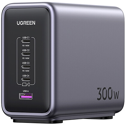 UGREEN Ładowarka sieciowa CD333 Nexode, USB + 4x USB-C GaN 300W + kabel USB-C 240W czarny (90903B)