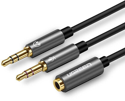 Ugreen kabel rozdzielacz AUX 3,5 mm mini jack (żeński) - 2x 3,5 mm mini jack (męski - mikrofon i słuchawki) czarny AV140 (20899)
