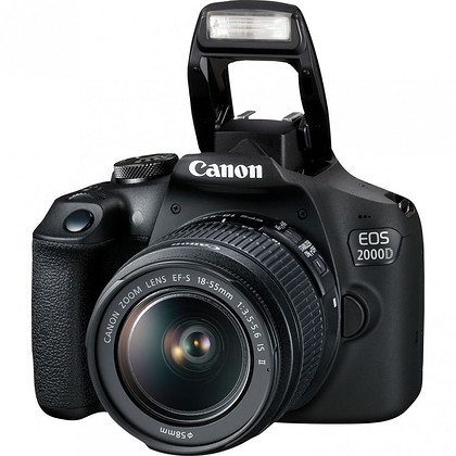 Lustrzanka Canon EOS 2000D + Canon EF-S 18-55mm f/3.5-5.6 IS II + dodatkowy akumulator Canon LP-E10